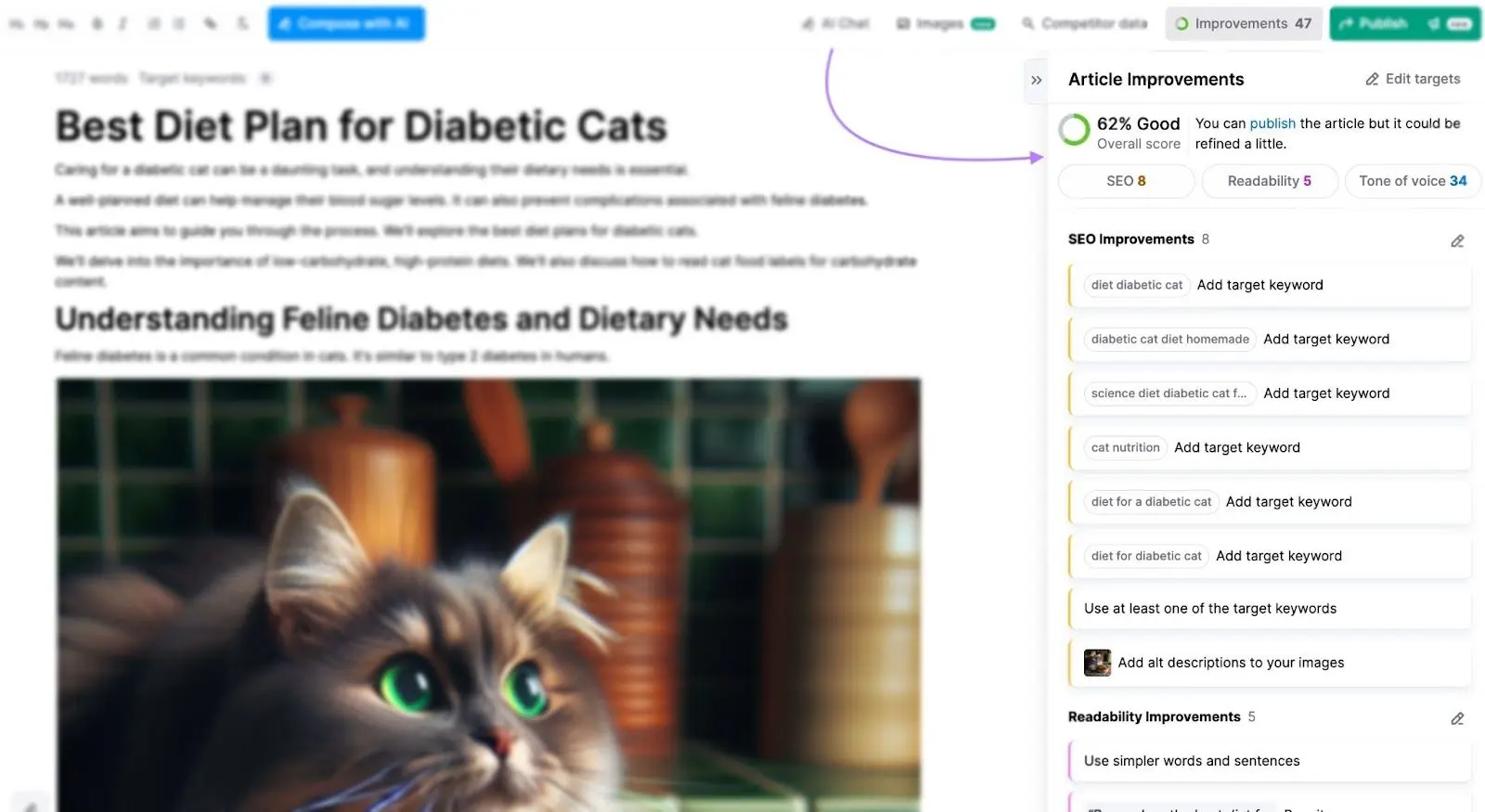 Editing drafts with ContentShake AI